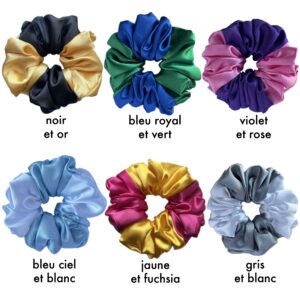 Medium handmade 2-tone 4-split scrunchies with hair elastic 6 pieces